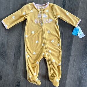 6mo yellow “Little Sister” fleece sleeper onesie NWT